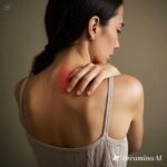 肩こりや首の痛みに悩む女性。